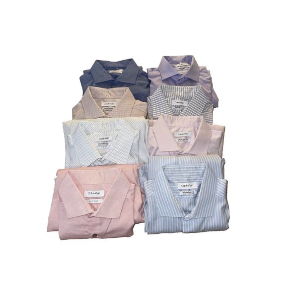 8 Calvin Klein Regular-Fit Non-Iron Dress Men's Shirt 32/33 Size /1 Slim Fit LOT - Picture 1 of 16